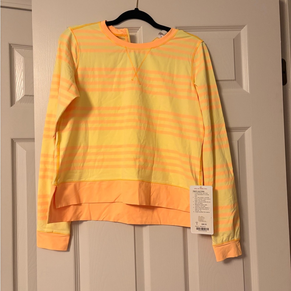 lululemon athletica Yellow and Neon Orange Striped Crew Sweater